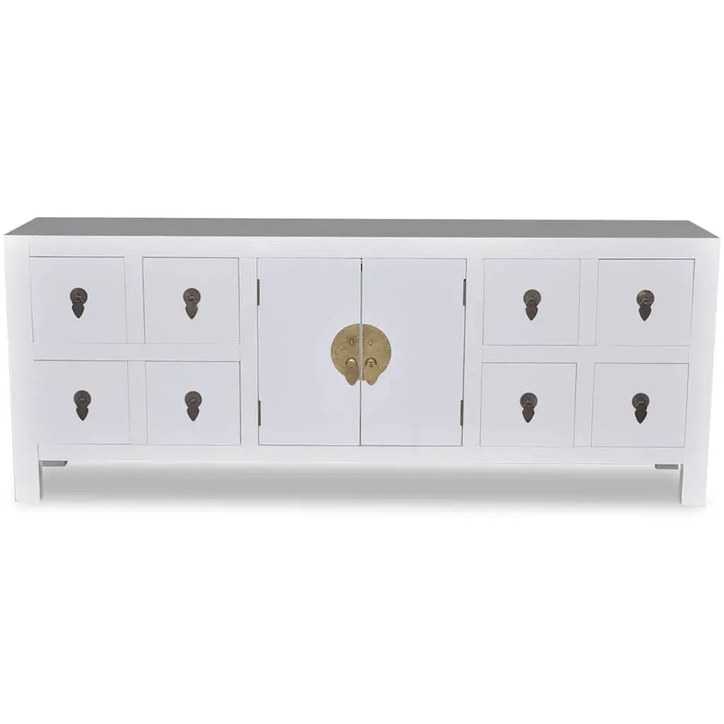 Wooden Sideboard White Asian Style 8 Drawer 2 Door MDF Pinewood