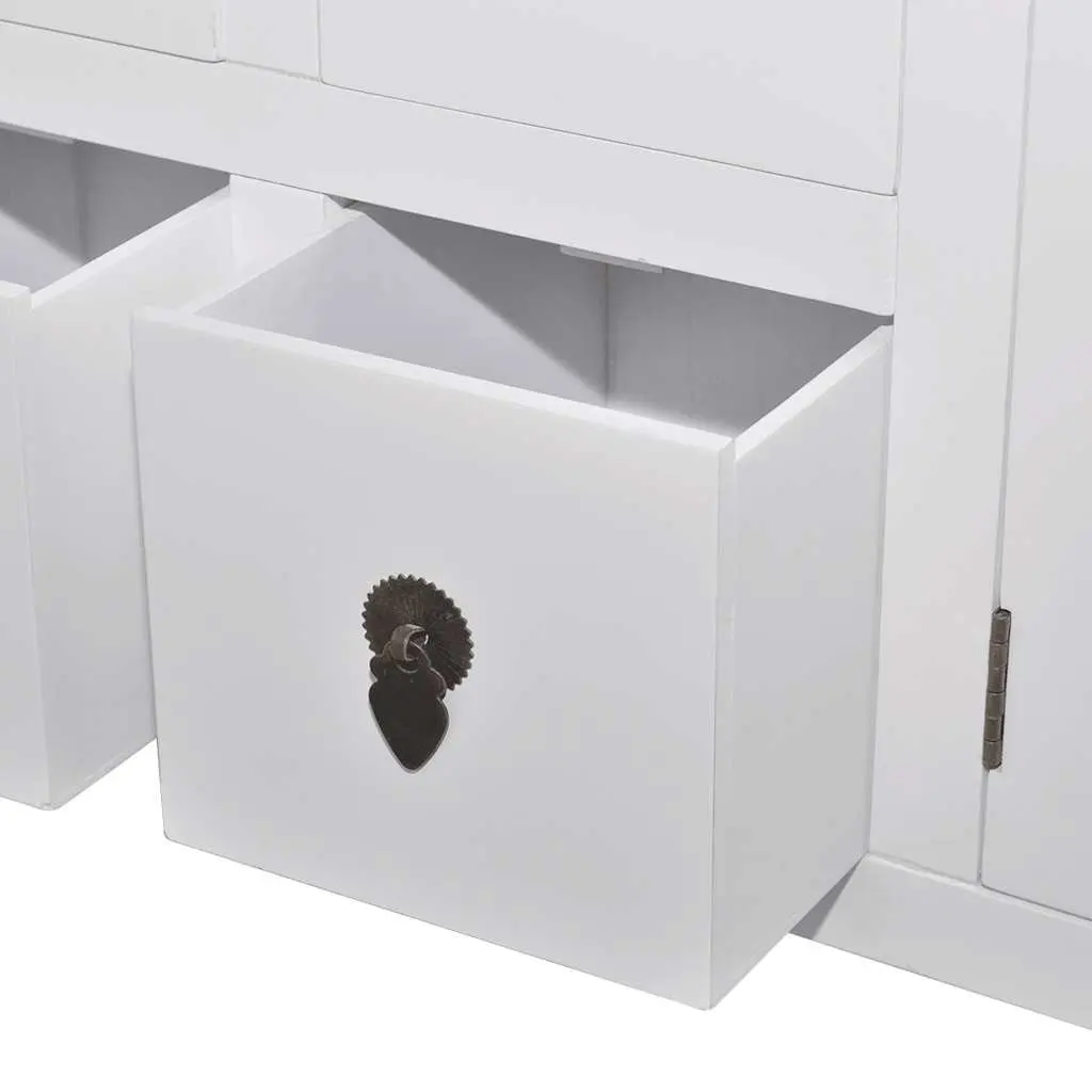 Wooden Sideboard White Asian Style 8 Drawer 2 Door MDF Pinewood