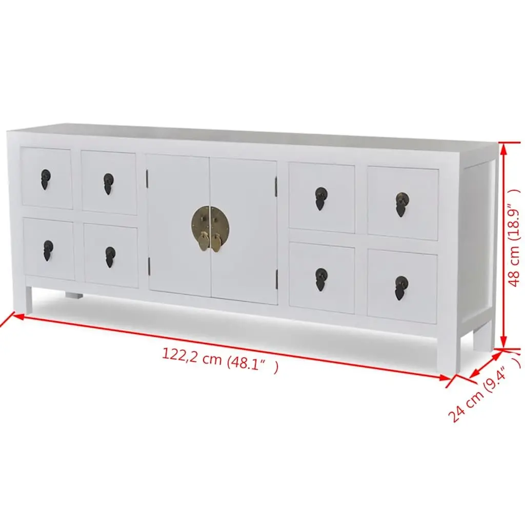 Wooden Sideboard White Asian Style 8 Drawer 2 Door MDF Pinewood