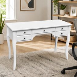 Charming Wooden French Desk with 5 Drawers
