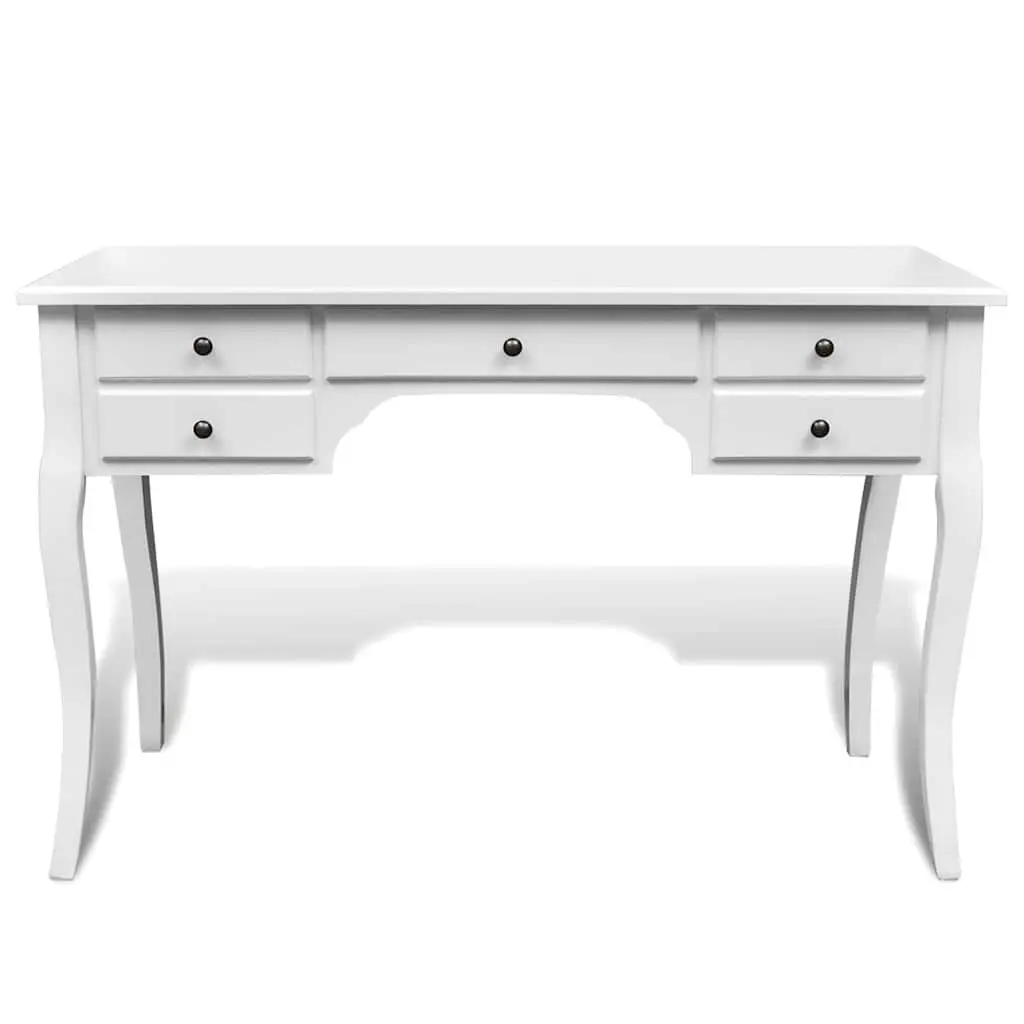 Wooden French Desk Antique Look 5 Drawers White MDF Pinewood