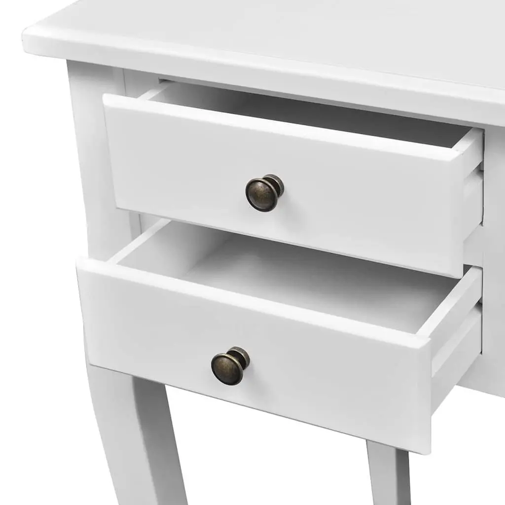 Wooden French Desk Antique Look 5 Drawers White MDF Pinewood