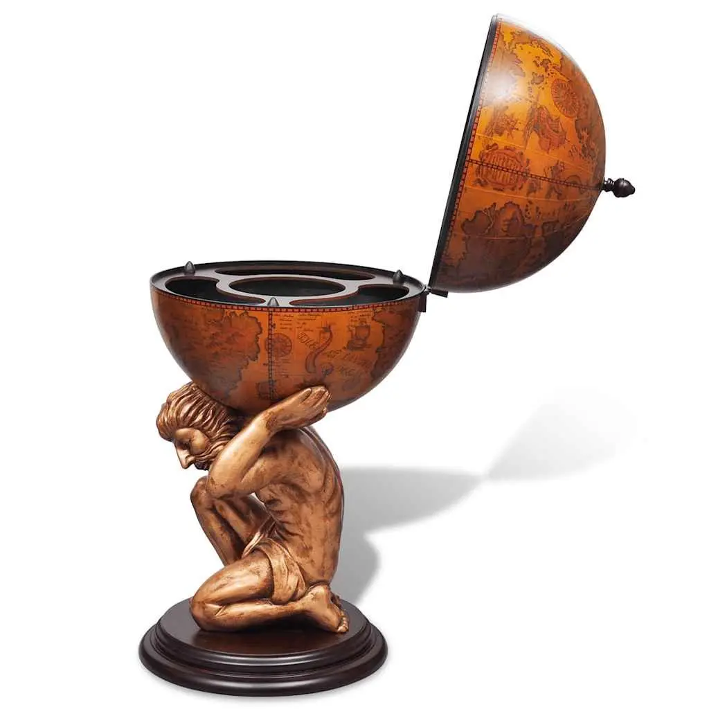 Globe Wine Bar Cabinet Atlas Design Brown Storage Organizer Decorative Display