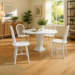 Set of 4 White Dining Chairs with Rounded Backrests
