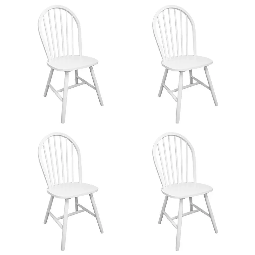 Dining Chairs White Rounded Backrest 4 Piece Solid Rubber Wood Set