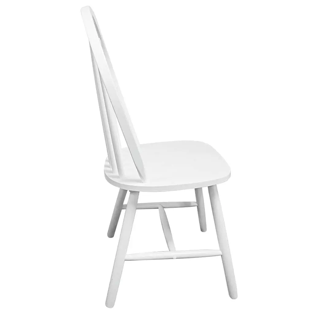 Dining Chairs White Rounded Backrest 4 Piece Solid Rubber Wood Set