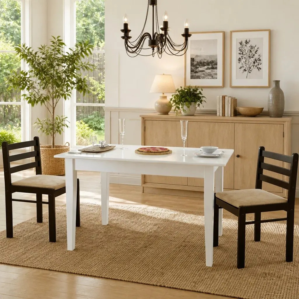 Set of 2 Brown Rubberwood Dining Chairs with Velvet Seats