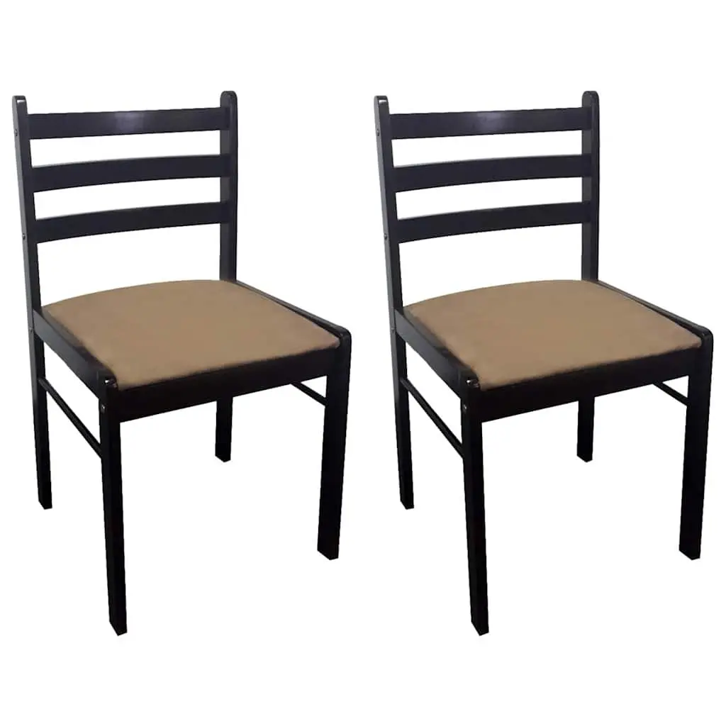 Set of 2 Brown Rubberwood Dining Chairs with Velvet Seats