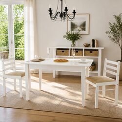 Set of 2 White Solid Rubber Wood Dining Chairs