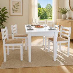 Set of 4 White Dining Chairs with Padded Seats