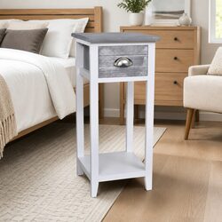Charming Grey and White Bedside Table with Drawer