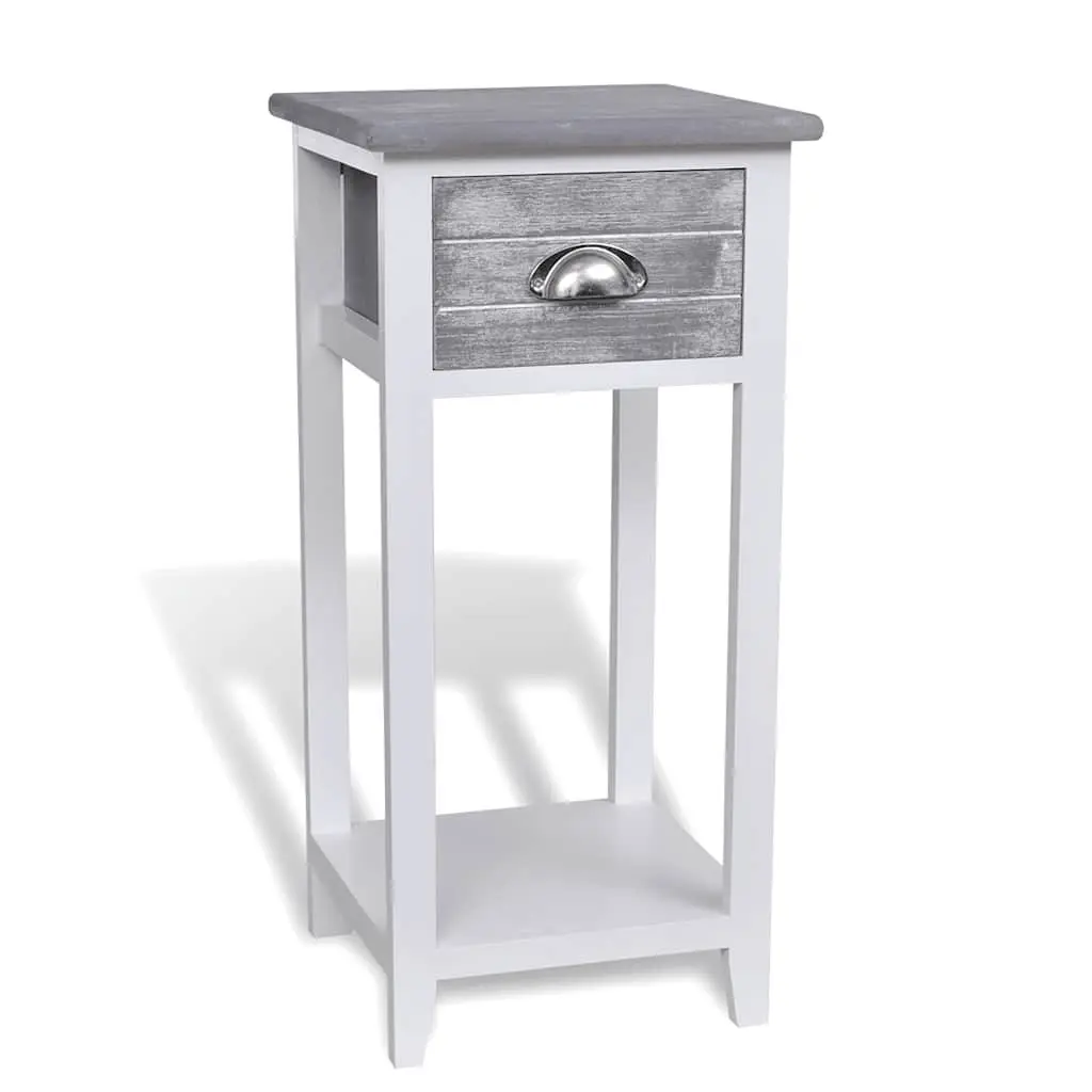 Bedside Table with Drawer Grey White Nightstand Bedroom Cabinet Storage Shelf
