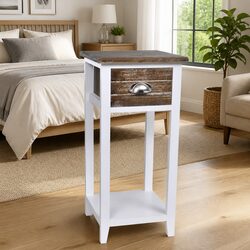 Charming Brown and White Bedside Table with Drawer