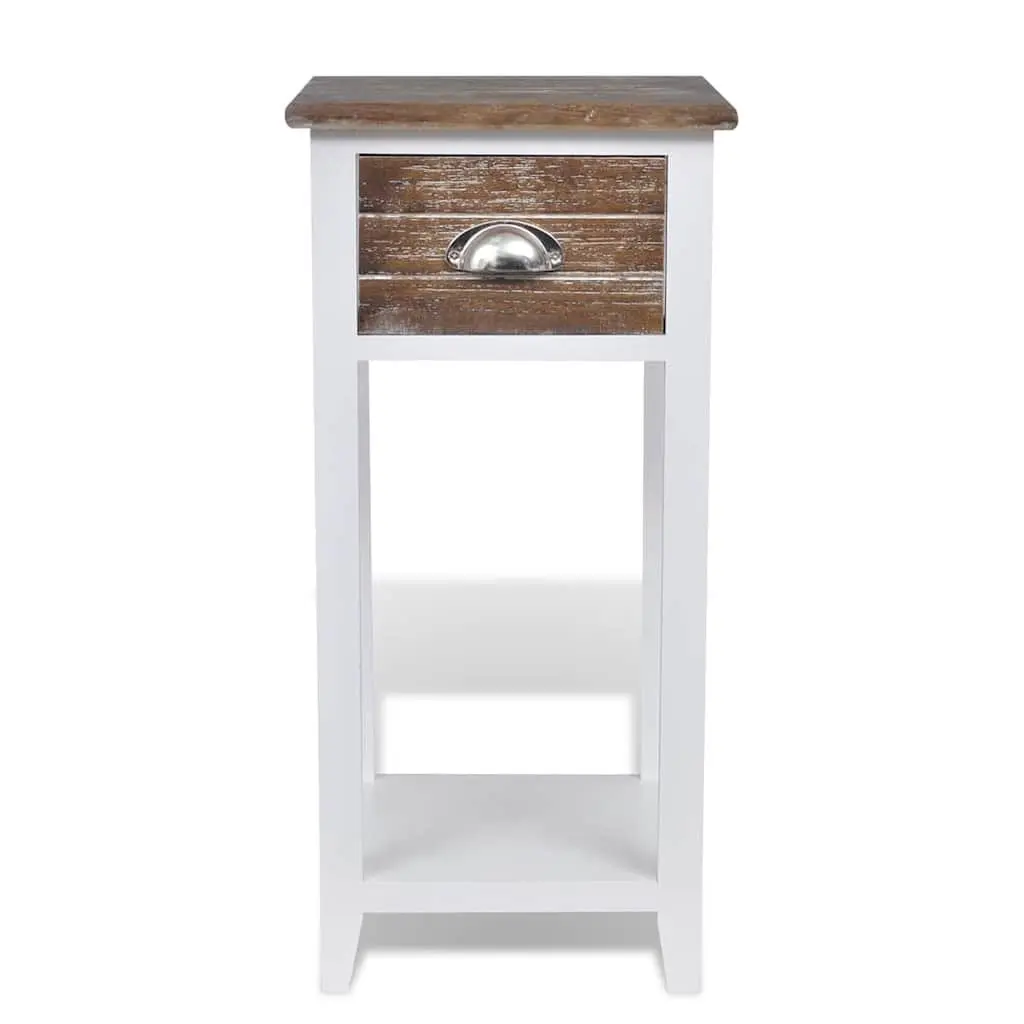 Bedside Table Brown White Nightstand Cabinet 1 Drawer Plywood Paulownia Wood
