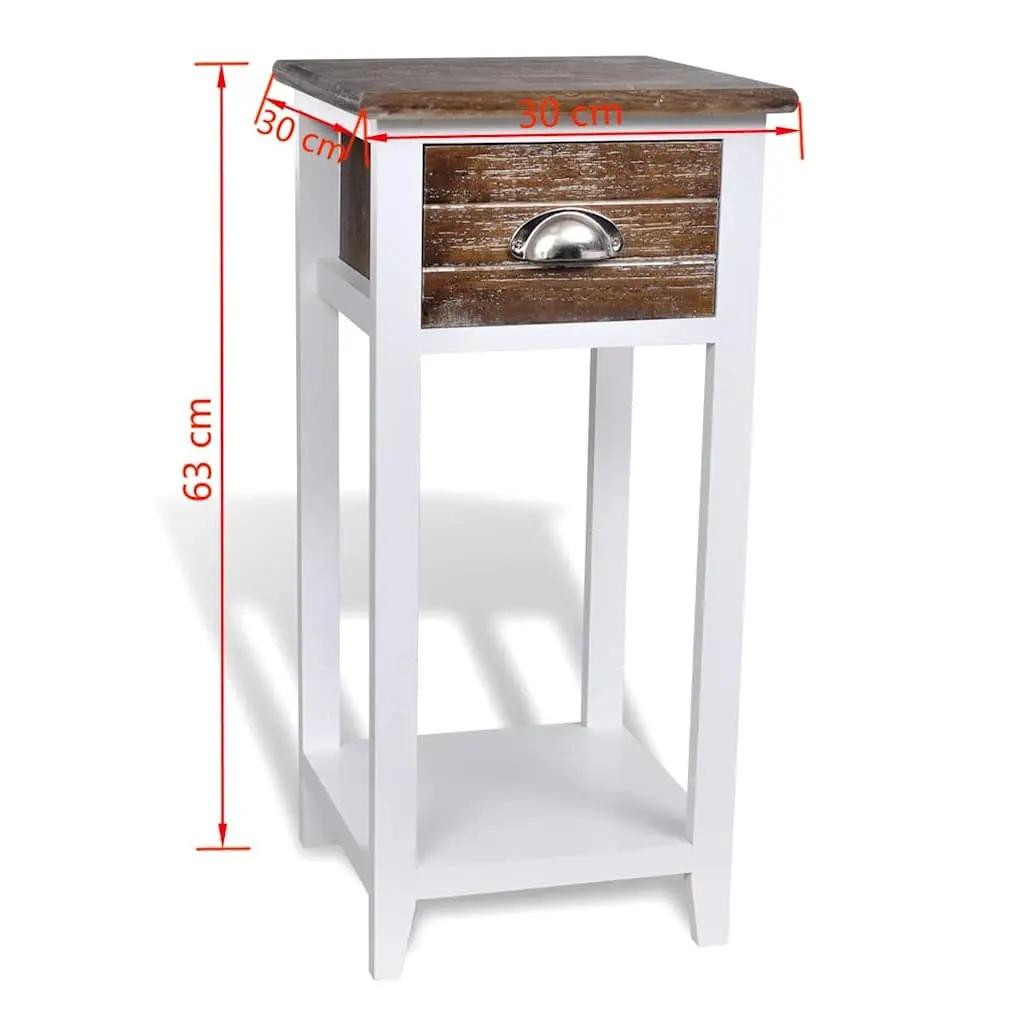 Bedside Table Brown White Nightstand Cabinet 1 Drawer Plywood Paulownia Wood