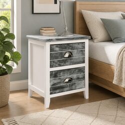 Grey and White Bedside Table Set with 2 Drawers