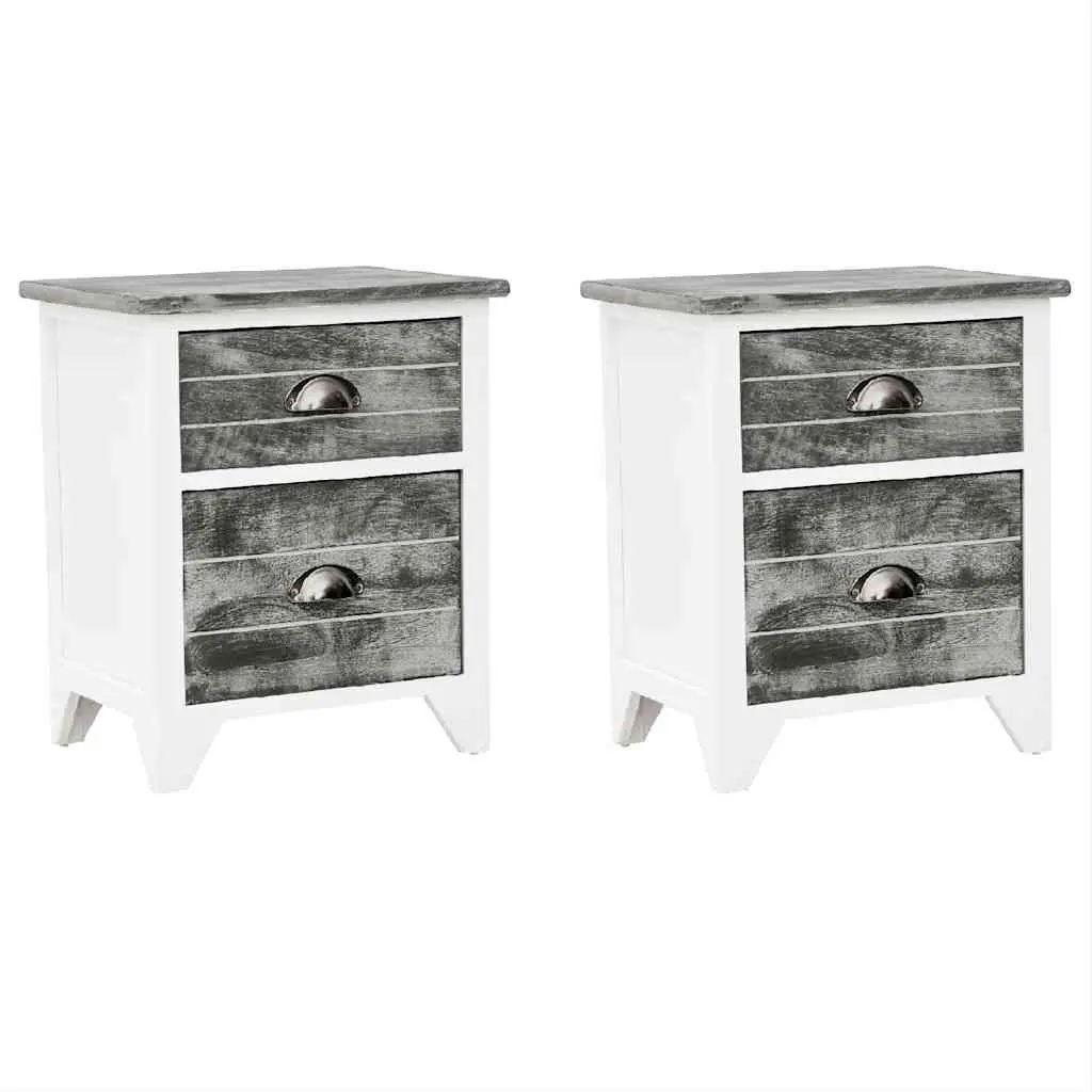 Grey and White Bedside Table Set with 2 Drawers