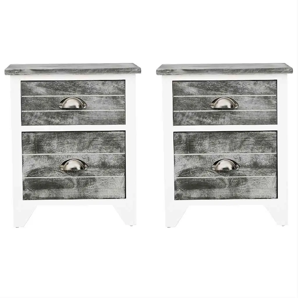 Grey and White Bedside Table Set with 2 Drawers
