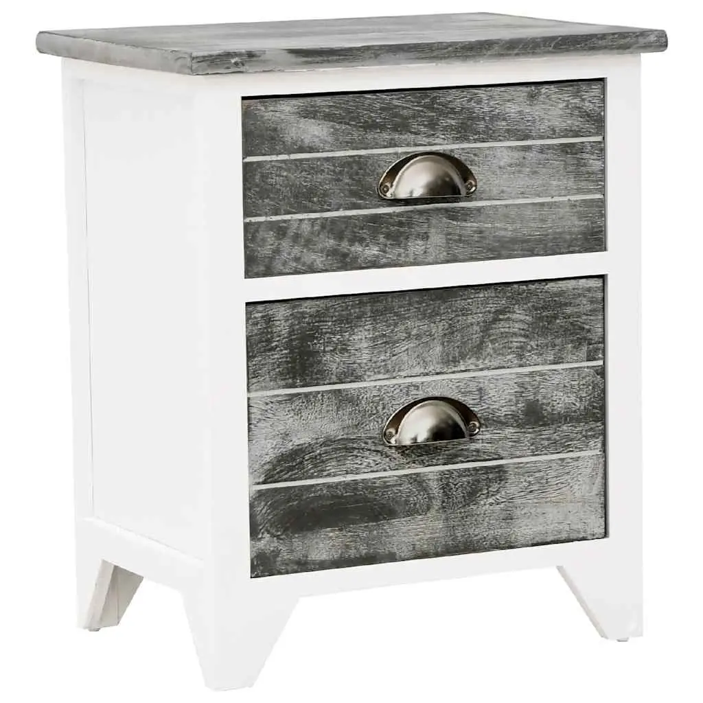 Grey and White Bedside Table Set with 2 Drawers