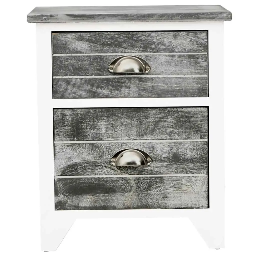 Grey and White Bedside Table Set with 2 Drawers