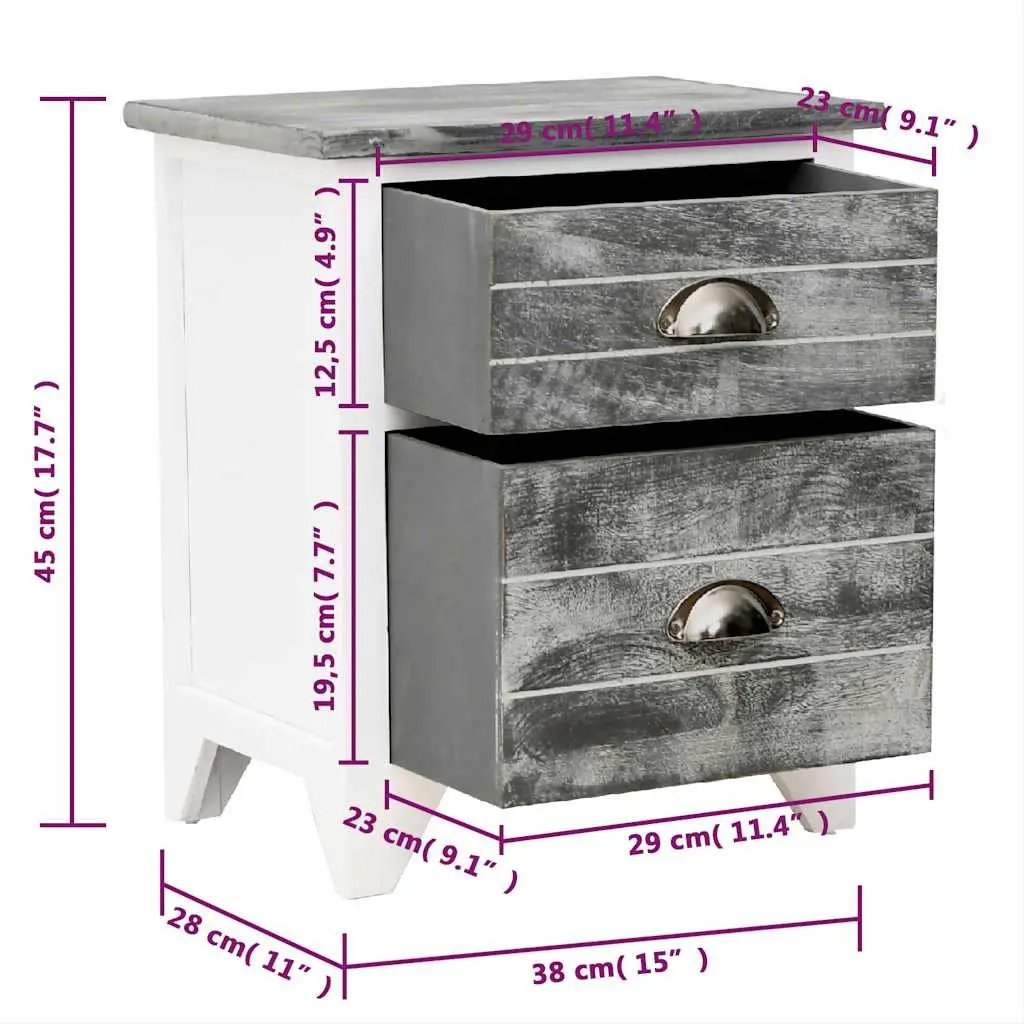 Grey and White Bedside Table Set with 2 Drawers