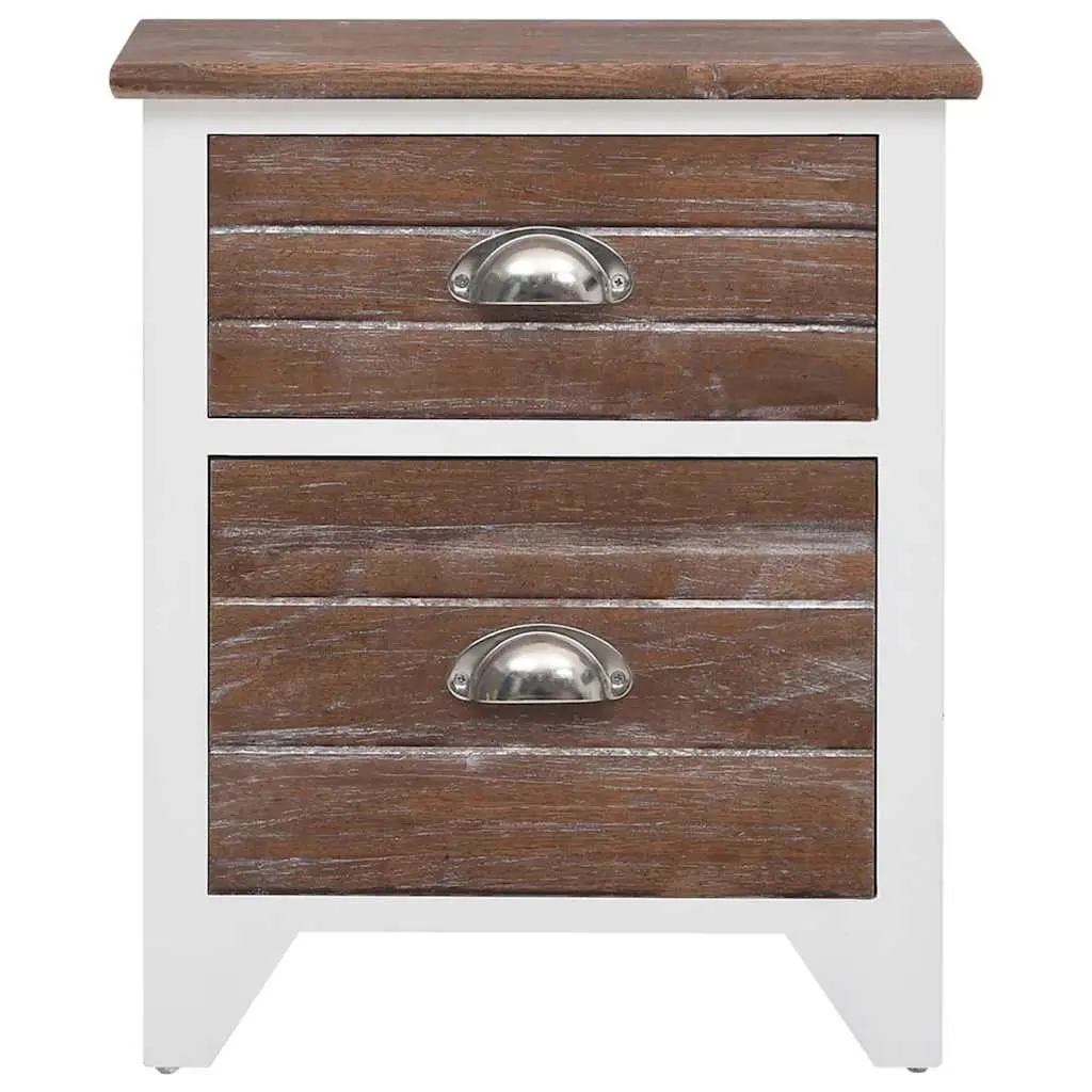 Brown and White Nightstand Cabinets with 2 Drawers