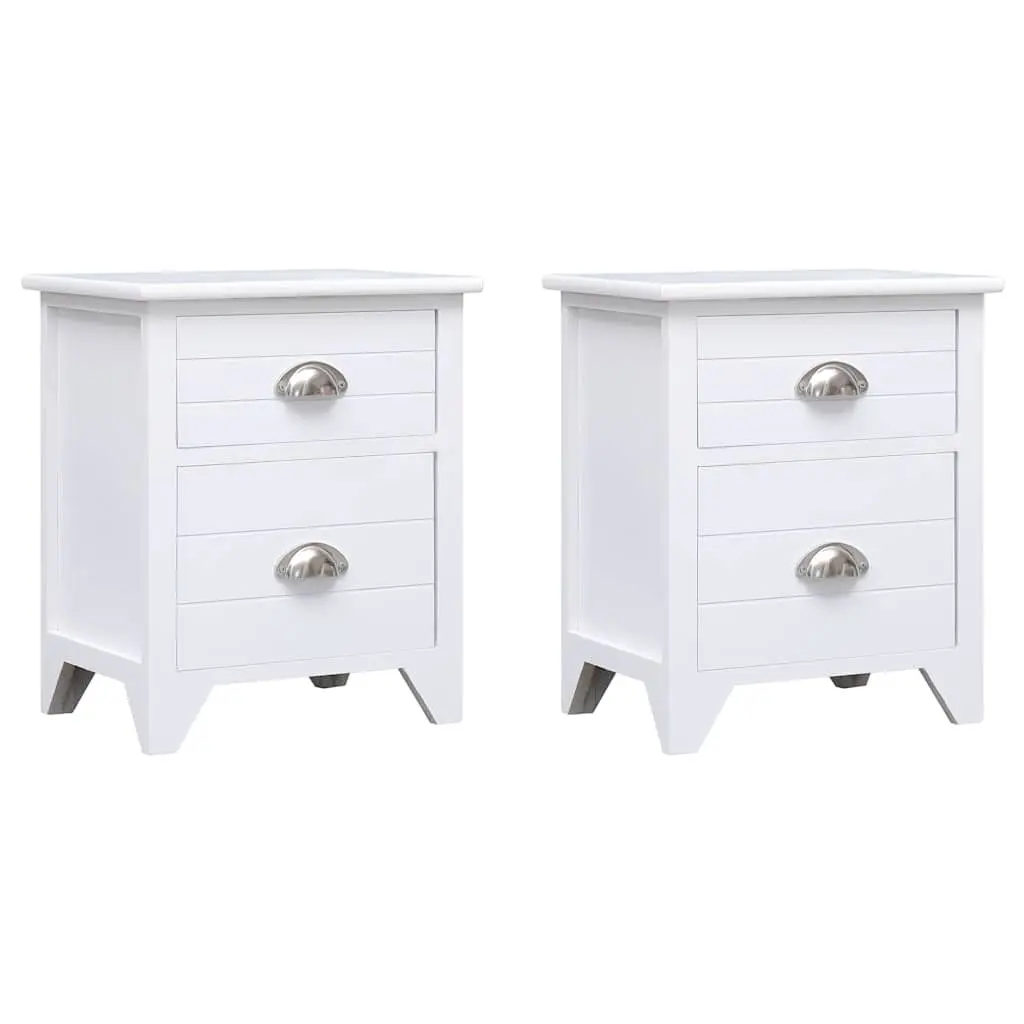 Bedside Tables White 2 Drawer Nightstands Plywood Paulownia Wood