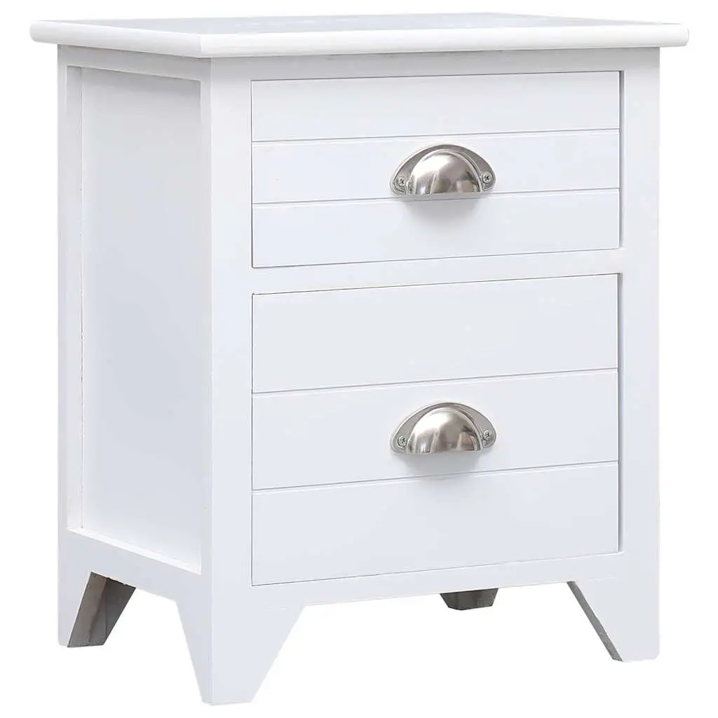 Bedside Tables White 2 Drawer Nightstands Plywood Paulownia Wood