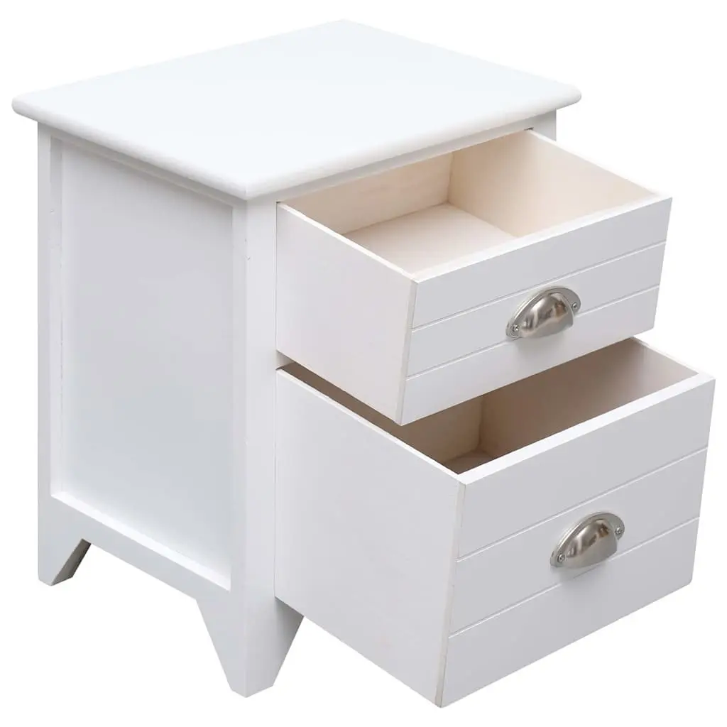 Bedside Tables White 2 Drawer Nightstands Plywood Paulownia Wood