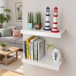 Floating White MDF Wall Shelves for Decor Storage