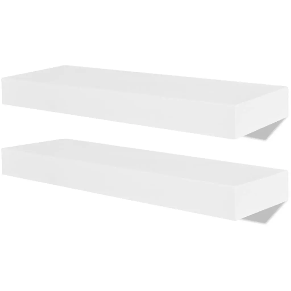 Floating Wall Shelves White MDF 2 Piece Storage Display Shelves