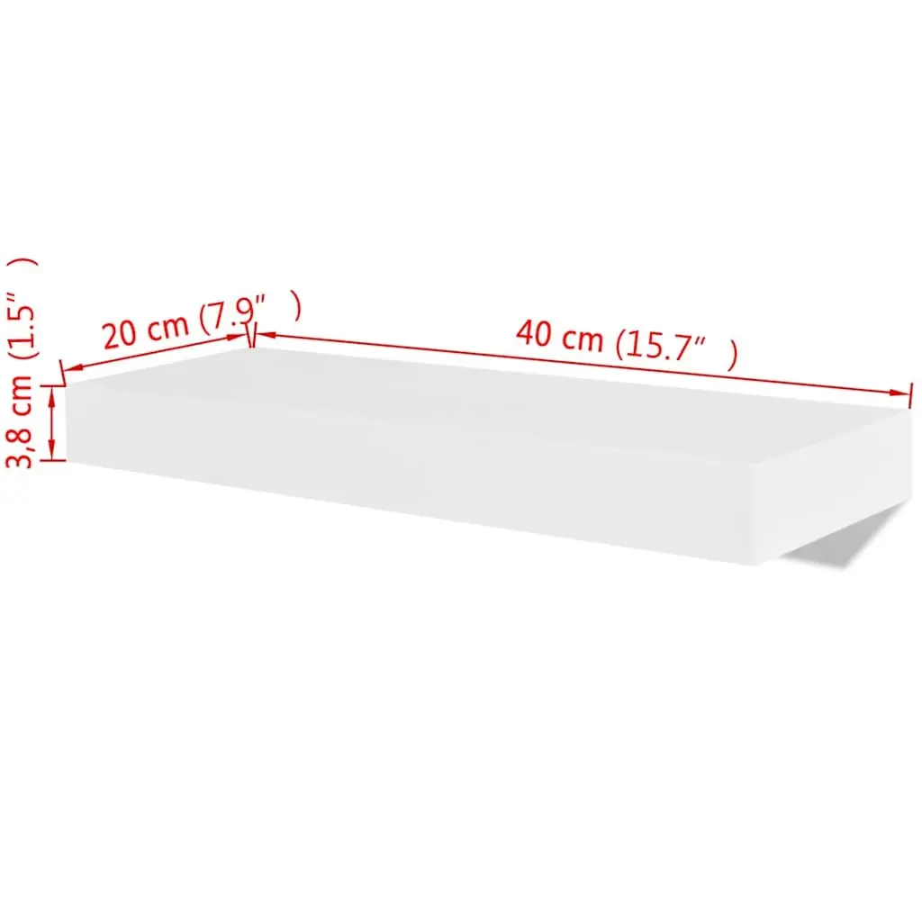 Floating Wall Shelves White MDF 2 Piece Storage Display Shelves
