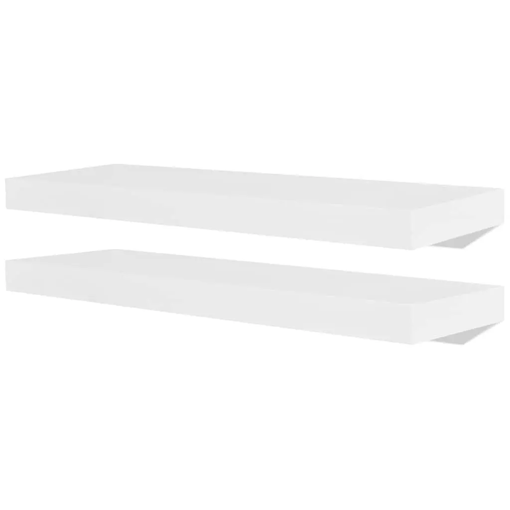 Set of 2 White Floating Wall Display Shelves