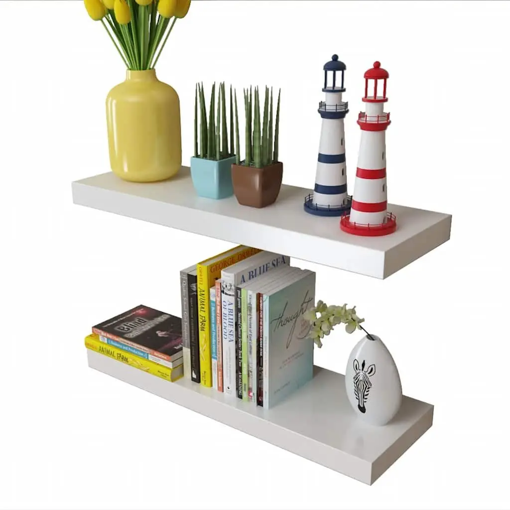 Set of 2 White Floating Wall Display Shelves