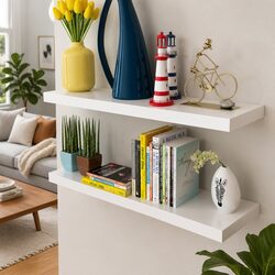 Set of 2 White MDF Floating Display Shelves