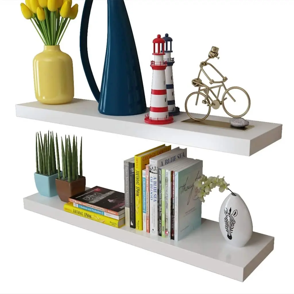 Set of 2 White MDF Floating Display Shelves