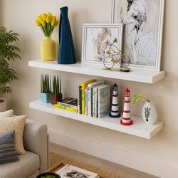 White MDF Floating Shelves Set of 2 for Display
