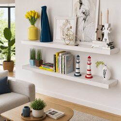 Floating White MDF Wall Shelves for Home Décor
