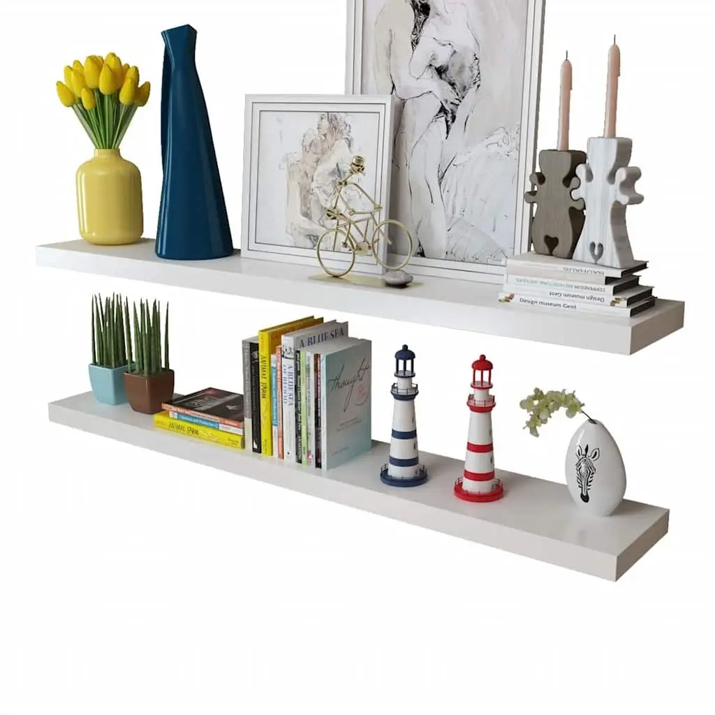 Floating White MDF Wall Shelves for Home Décor