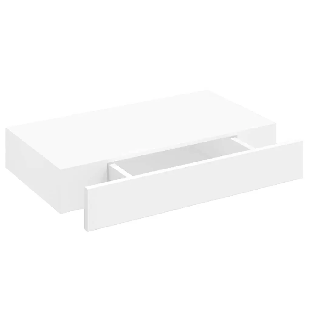 Floating Wall Shelf White MDF with Drawer Size Suitable for Books DVDs Collectables Ornaments