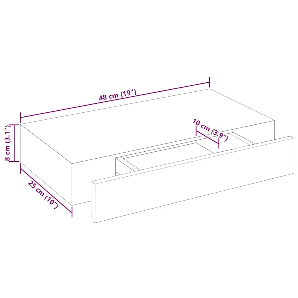 Floating Wall Shelf White MDF with Drawer Size Suitable for Books DVDs Collectables Ornaments