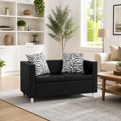 Black Artificial Leather 2-Seater Sofa for Living Rooms