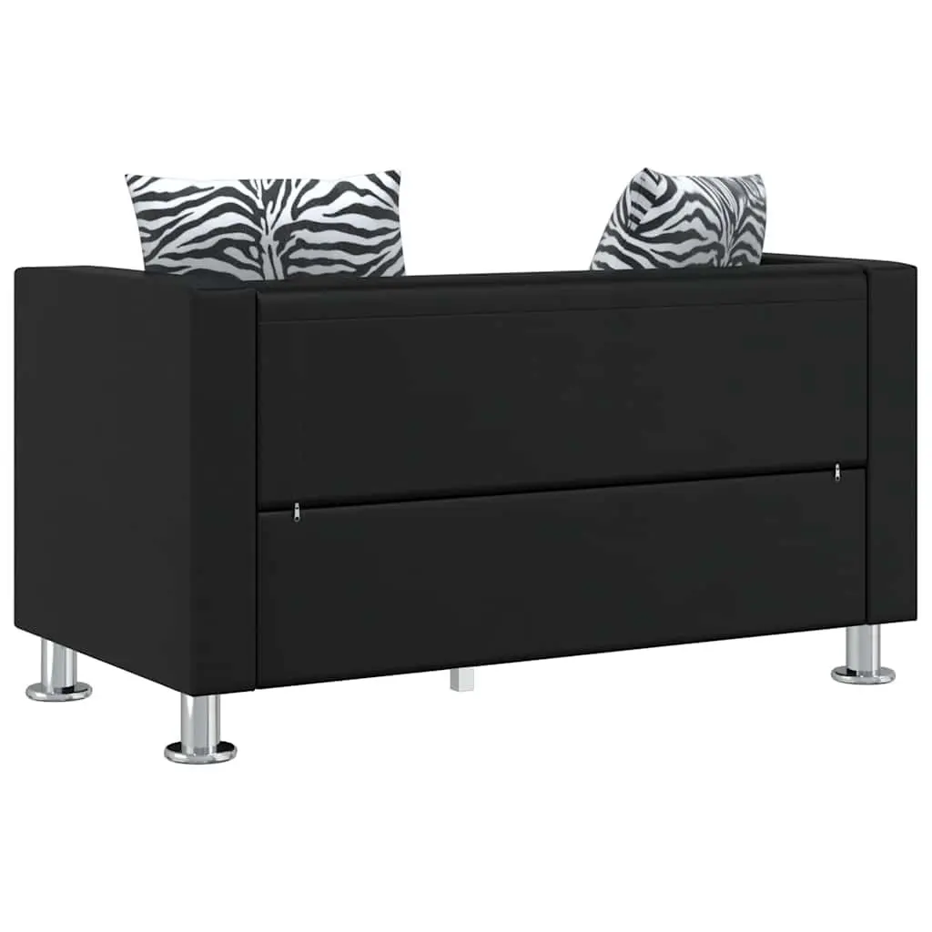 2-Seater Sofa with Black Artificial Leather Upholstery and Thickly Padded Cushions for Living Rooms and Small Spaces