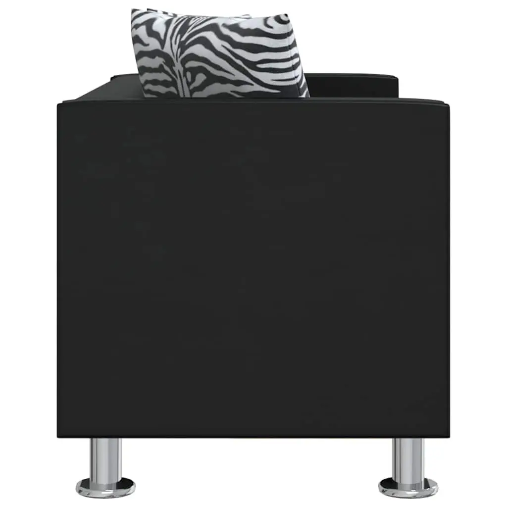 2-Seater Sofa with Black Artificial Leather Upholstery and Thickly Padded Cushions for Living Rooms and Small Spaces