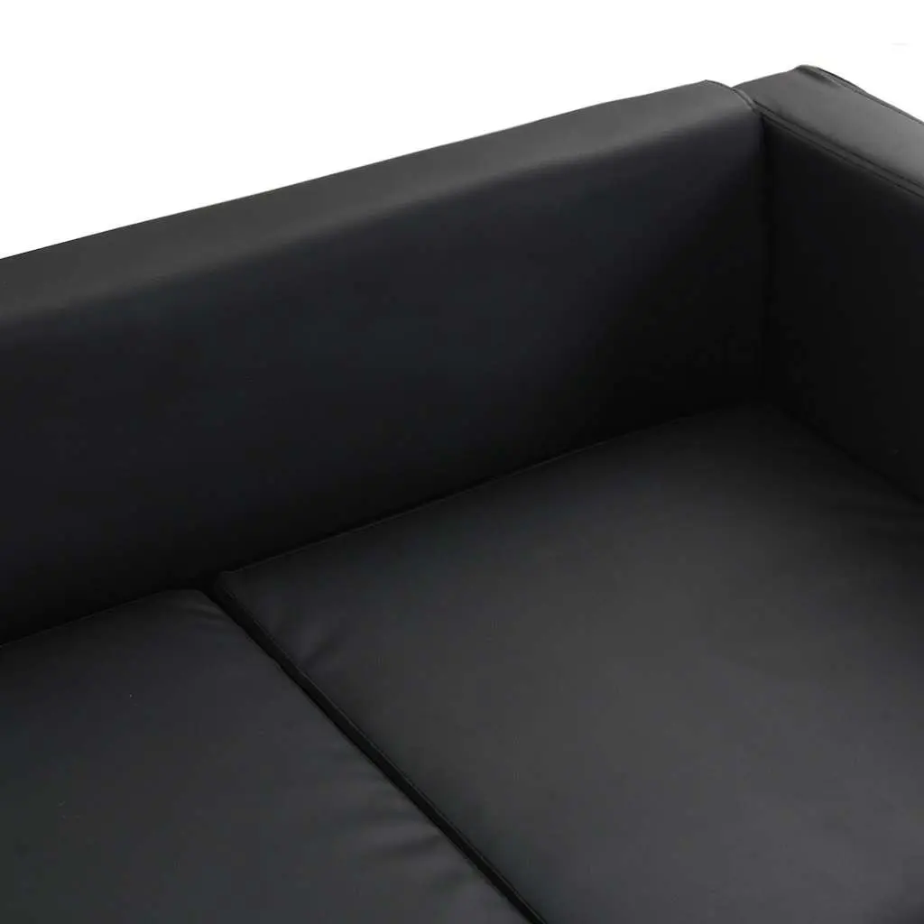 2-Seater Sofa with Black Artificial Leather Upholstery and Thickly Padded Cushions for Living Rooms and Small Spaces