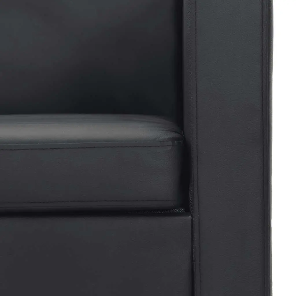 2-Seater Sofa with Black Artificial Leather Upholstery and Thickly Padded Cushions for Living Rooms and Small Spaces
