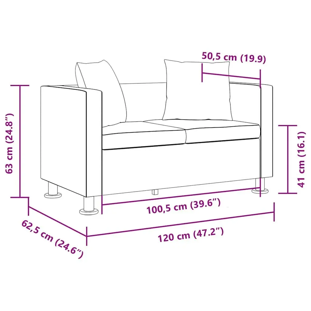 2-Seater Sofa with Black Artificial Leather Upholstery and Thickly Padded Cushions for Living Rooms and Small Spaces