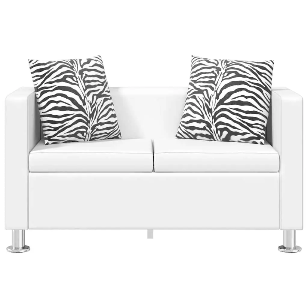 2-Seater Sofa Modern White Artificial Leather Padded Cushions