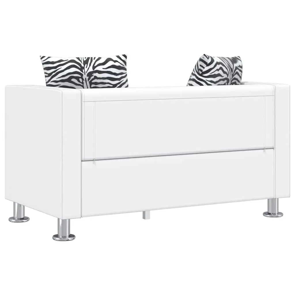 2-Seater Sofa Modern White Artificial Leather Padded Cushions