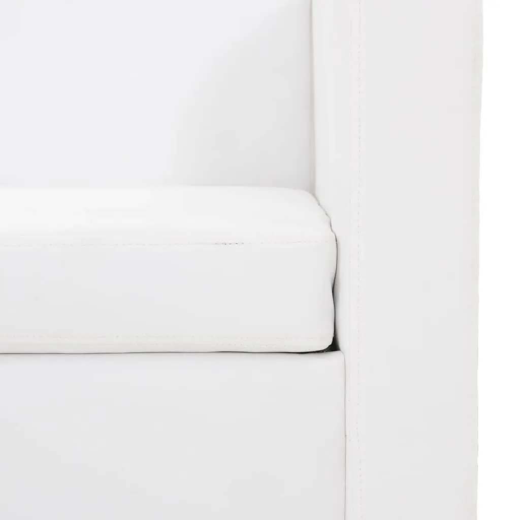 2-Seater Sofa Modern White Artificial Leather Padded Cushions
